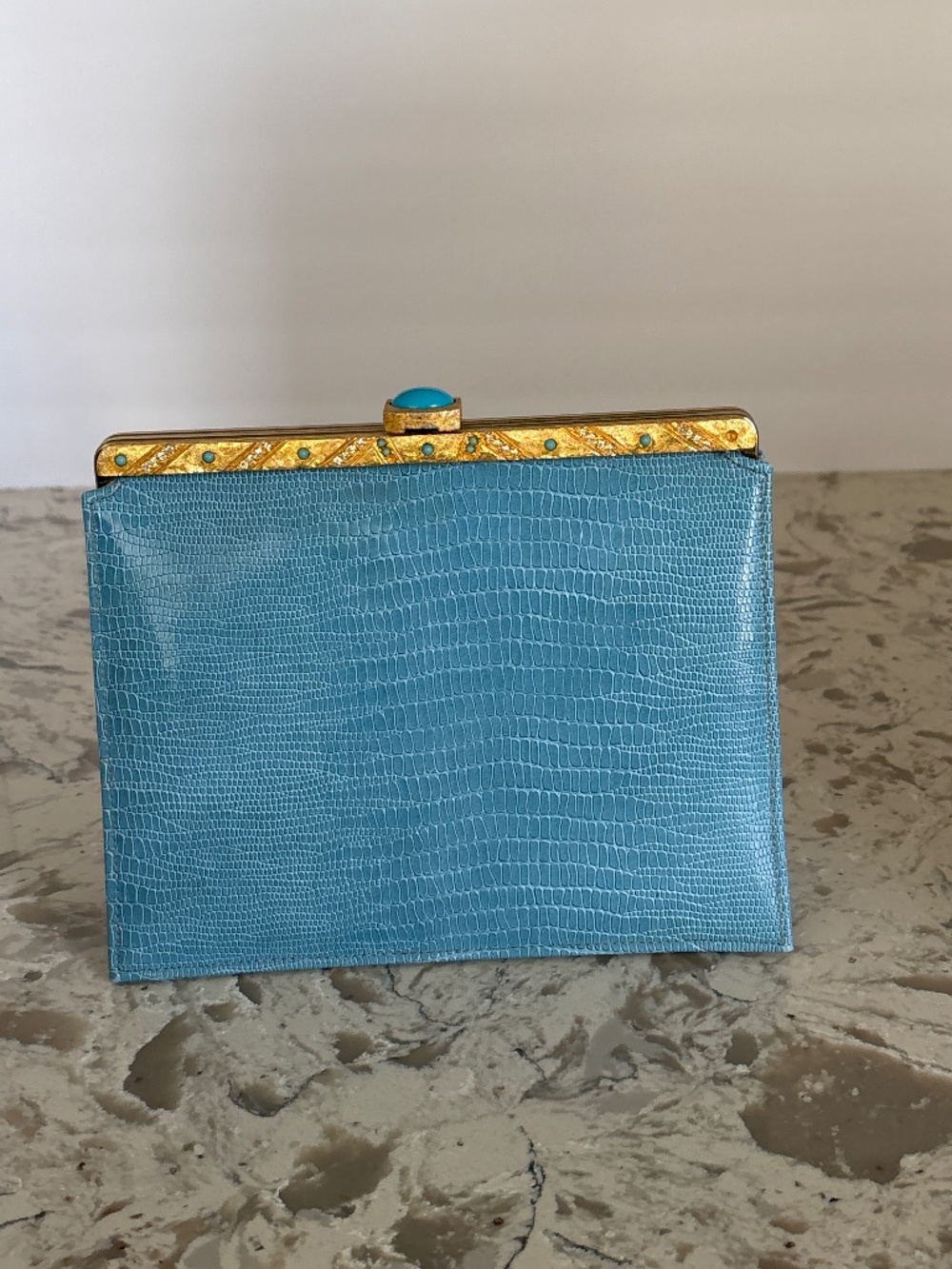 Vintage 50’s 60’s Meyers USA Blue Crocodile Embossed Clutch Bag